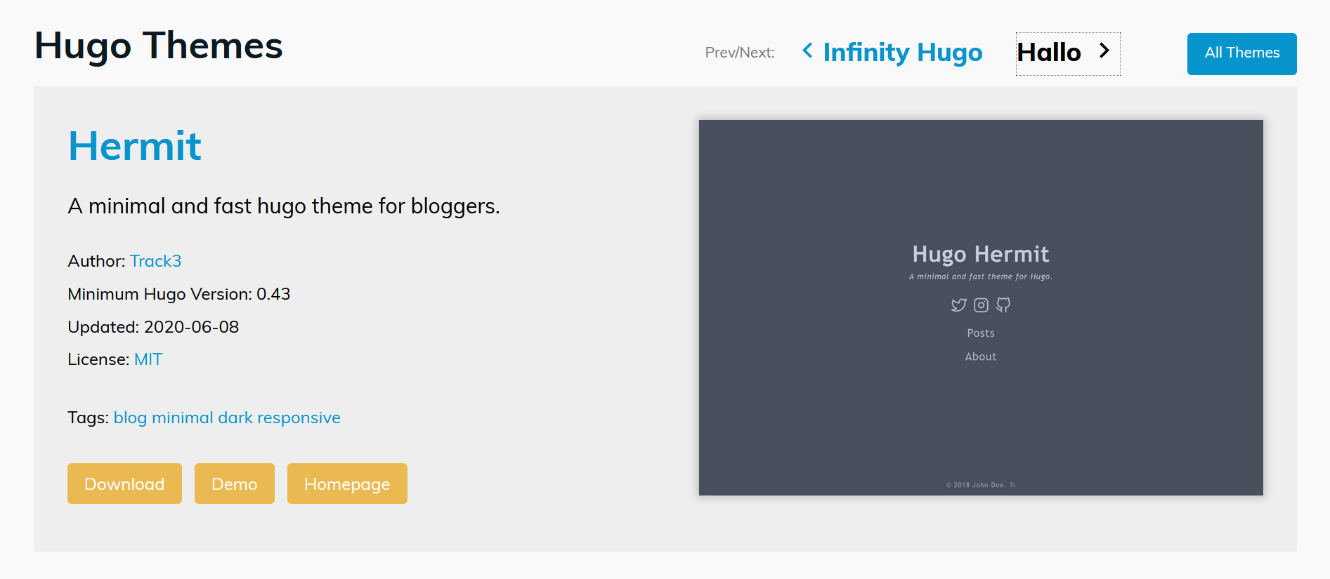 Specifically, this site uses the Hermit Hugo theme